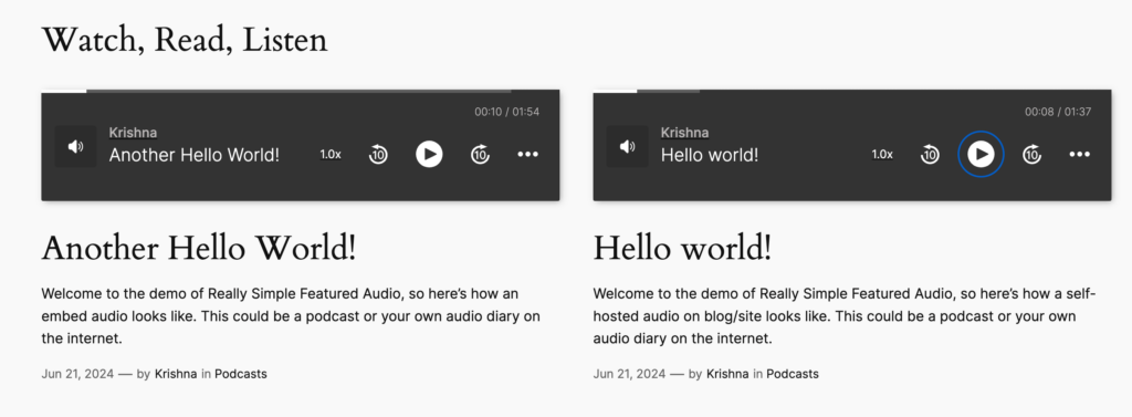 Really Simple Featured Audio demo image